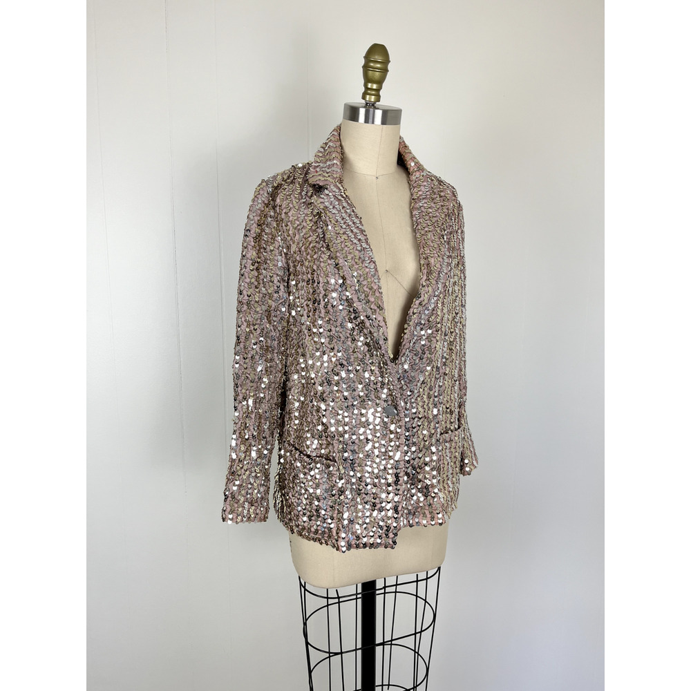 Vintage Marshall Rousso Pink Sequin Blazer Jacket Size 8 Union Made‎ USA Glam